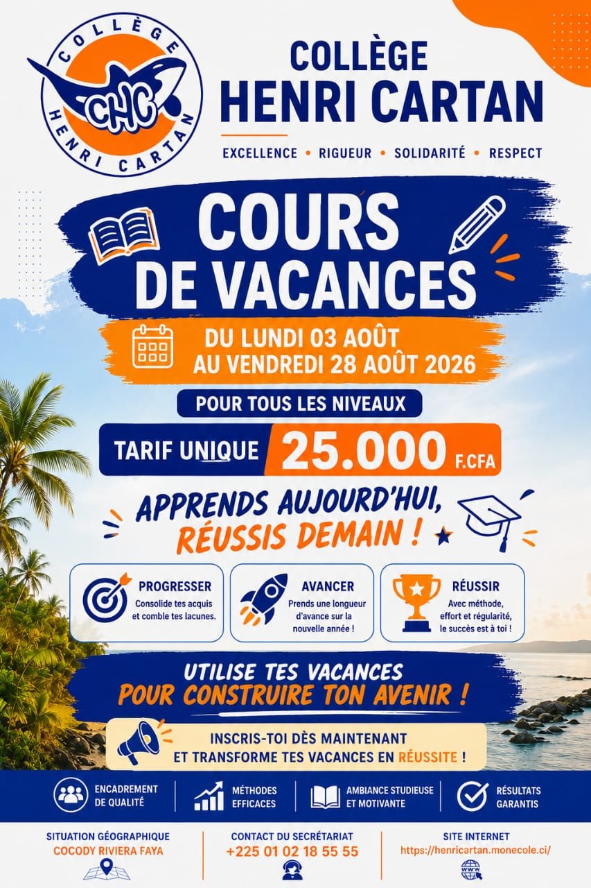Cours de vacances 2026 - Collège Henri Cartan